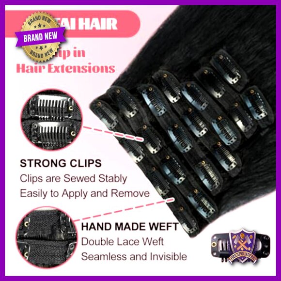 Kinky Straight Clip-In Human Hair Extensions 12 Inch 8 Pieces 110g main image 6